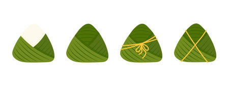 Chinese stuffed rice dish wrapped in bamboo leaf. Symbol of Chinese Traditional Boat Festival. duanwu holidayのイラスト素材