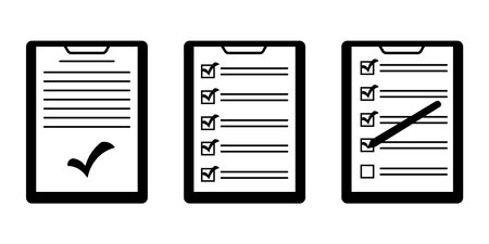 Agreement accepted icon. document with checkmark. Business document with check marks. Checklist with check marks. Document with checkmarks and penのイラスト素材