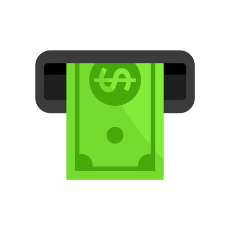 Sending cash to an ATM. ATM dispenses money flat vector illustration isolated on white backgroundのイラスト素材