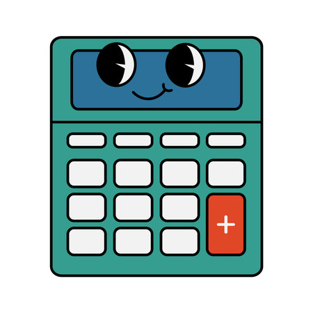 Funny groovy retro clipart calculator. Calculator character in 70s cartoon style. Vector illustration isolated on white backgroundのイラスト素材