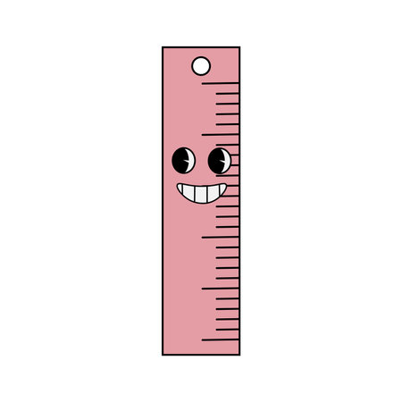 Funny groovy retro clipart ruler. Rule character in 70s cartoon style. Vector illustration isolated on white backgroundのイラスト素材