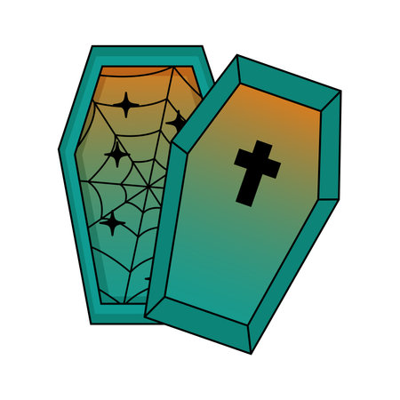 Coffin icon with cobwebs. Vector illustration isolated on white backgroundのイラスト素材