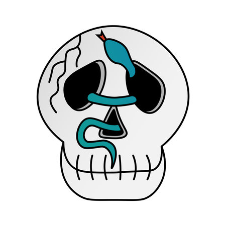 Skull icon with snake. Vector illustration isolated on white backgroundのイラスト素材