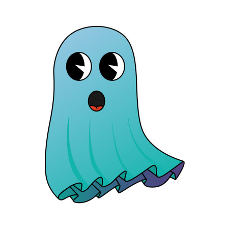 Funny groovy retro clipart ghost. Ghost character in 70s cartoon style. Vector illustration isolated on white backgroundのイラスト素材