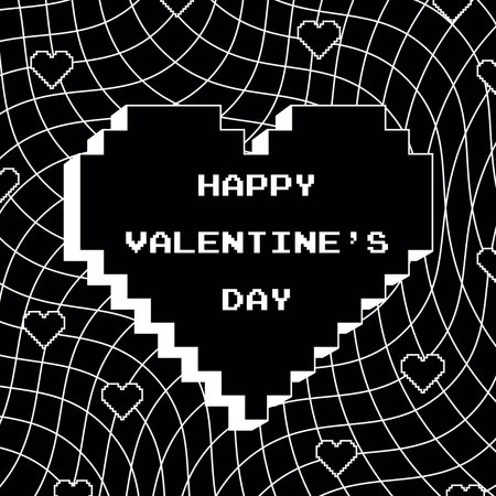 2000s style Valentine's Day greeting card with pixelated heart. Vector template for banner, invitation, post, coverのイラスト素材