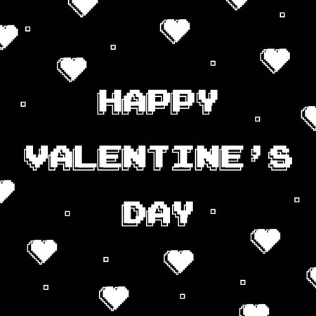 2000s style Valentine's Day card with pixel hearts pattern. Vector template for banner, invitation, post, coverのイラスト素材