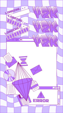 Template designed for social media stories. Retro PC elements, user interface. Vector collage in old computer aesthetics of the 90s, 00sのイラスト素材