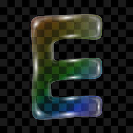 Soap bubble with a rainbow gradient in the shape of the letter E on a transparent background. Vector illustrationのイラスト素材