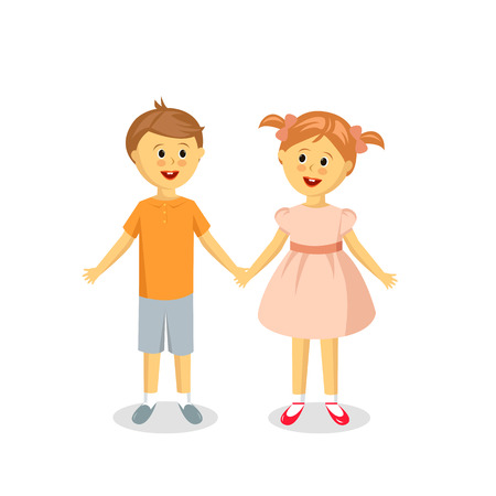 Friendship. Boy and girl on white background. Cartoon charactersのイラスト素材