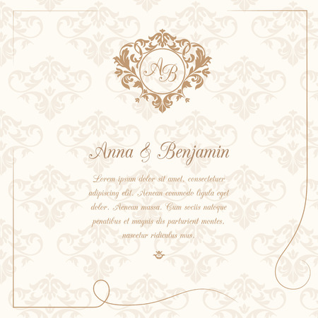 Invitation card with monogram and vintage background. Wedding invitation, Save The Date. Vintage invitation template.のイラスト素材