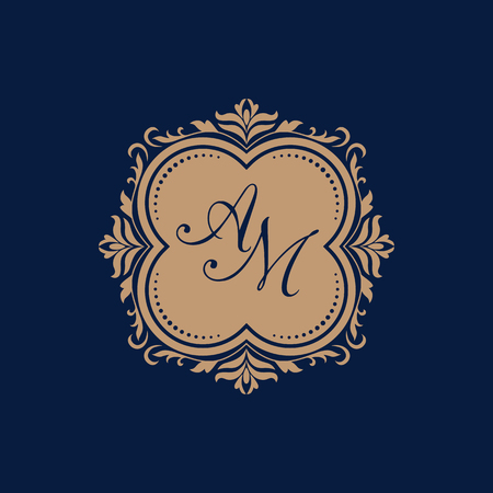 Elegant floral monogram design template for one or two letters . Wedding monogram. Calligraphic elegant ornament. Business sign, monogram identity for restaurant, boutique, hotel, heraldic, jewelry.のイラスト素材