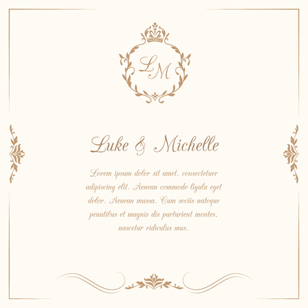 Invitation card with monogram. Wedding invitation, Save The Date. Vintage invitation template.