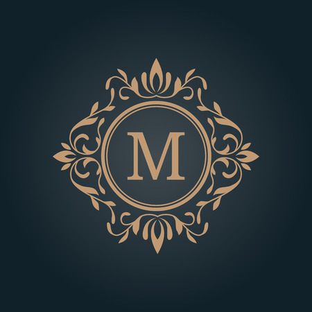 Elegant floral monogram design template for one or two letters . Wedding monogram. Calligraphic elegant ornament. Business sign, monogram identity for restaurant, boutique, hotel, heraldic, jewelry.のイラスト素材