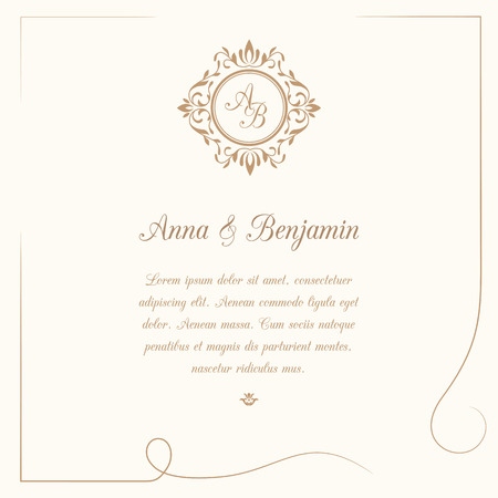 Invitation card with monogram. Wedding invitation, Save The Date. Vintage invitation template.のイラスト素材