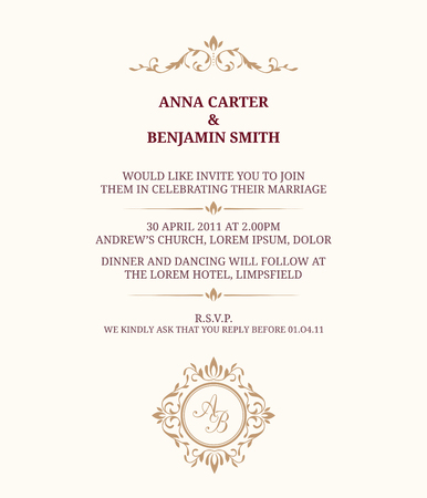 Invitation card with monogram. Wedding invitation, Save The Date. Vintage invitation template.のイラスト素材