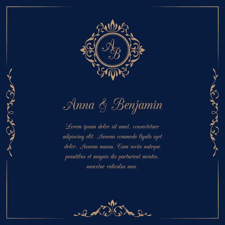 Invitation card with monogram. Wedding invitation, Save The Date. Vintage invitation template.のイラスト素材