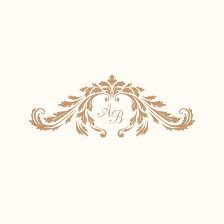 Elegant floral monogram design template with decorative elements. Wedding monogram. Calligraphic elegant ornament. Business sign, monogram identity for restaurant, boutique, hotel, heraldic, jewelry.のイラスト素材