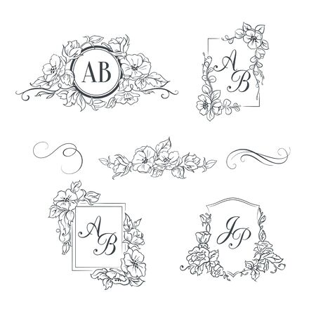 Set of elegant floral monogramsのイラスト素材