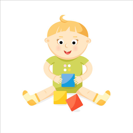 Small baby playing bricksのイラスト素材