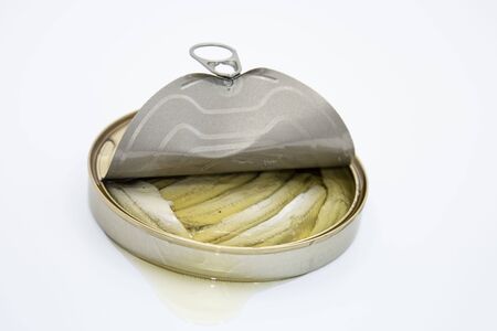 Can of anchovies in vinegar and oilの写真素材