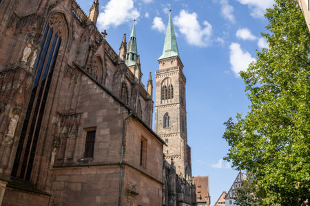 St. Sebald Church in Nuremberg, Germany, a Gothic Lutheran landmark with impressive stained-glass windows, artwork, and a grand historic organ in the old town.の写真素材