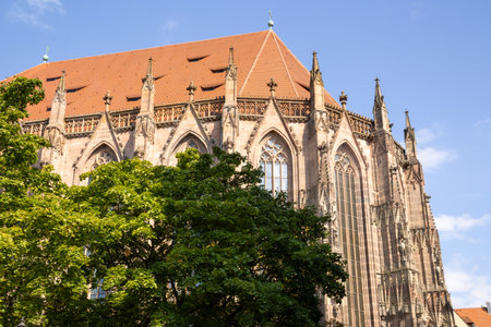 St. Sebald Church in Nuremberg, Germany, a Gothic Lutheran landmark with impressive stained-glass windows, artwork, and a grand historic organ in the old town.の写真素材