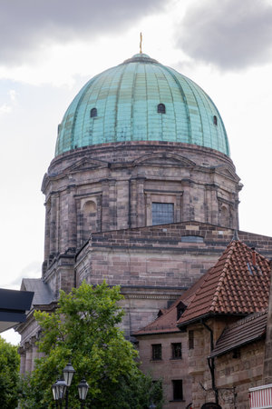 Kirche St. Elisabeth in Nuremberg, Bavaria, Germany, featuring its grand dome, historic architecture, and vibrant city atmosphere.の写真素材