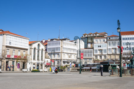Praza IrmÃ¡ns GarcÃ­a Naveira in Betanzos, Plaza Galicia, Galicia, Spain, featuring traditional Galician architecture and a quiet public square.の写真素材