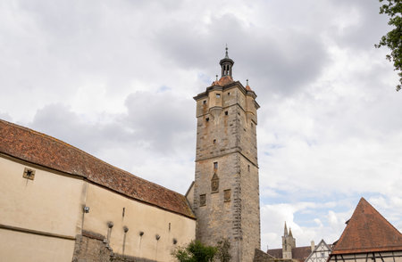 Klingentor gate and medieval city wall in Rothenburg ob der Tauber, Bavaria, Germany. Historic fortifications and well-preserved old town architecture, iconic European travel destiの写真素材