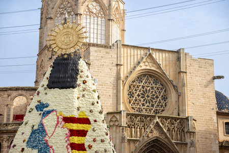 Floral mantle of Our Lady of the Forsaken in Valencia's Plaza de la Virgen, made with carnations...