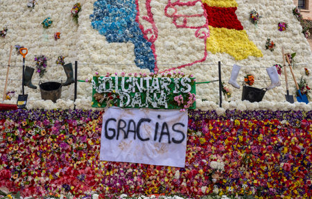 Floral mantle of Our Lady of the Forsaken in Valencia's Plaza de la Virgen, made with carnations...