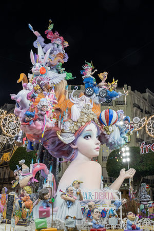VALENCIA, SPAIN - MARCH 18, 2026: Monument of the Falla Cuba-Literato Azorin by artist Vicente...