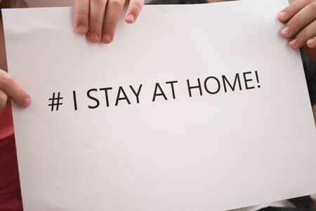 I stay at home awareness social media campaign and coronavirus prevention. covid-19の写真素材