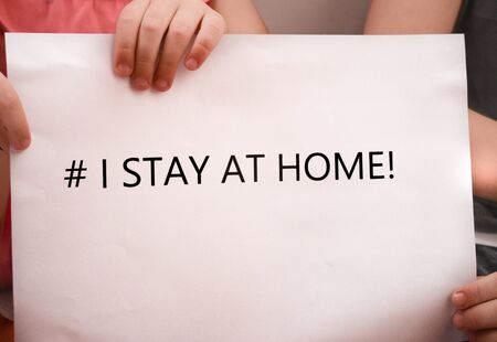 I stay at home awareness social media campaign and coronavirus prevention covid-19の写真素材