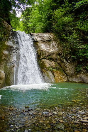 beautiful cascade PrunceaâCasoca Waterfall landscape, Siriu, Buzau, Romaniaの写真素材