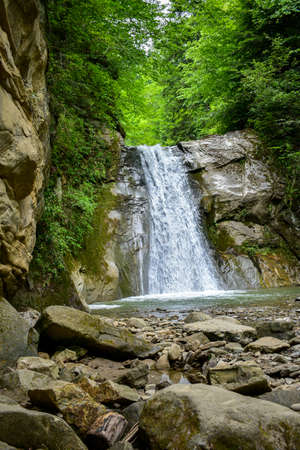 beautiful cascade PrunceaâCasoca Waterfall landscape, Siriu, Buzau, Romaniaの写真素材
