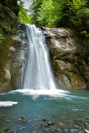 beautiful cascade PrunceaâCasoca Waterfall landscape, Siriu, Buzau, Romaniaの写真素材