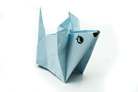 Origami mouse isolated on white background. Satisfying paper craft.の写真素材