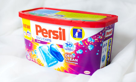Warsaw, Poland, January 06, 2021. Persil Duo-Caps Capsules for washing colored clothes. Deep clean...