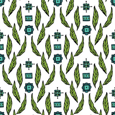 Tropical seamless pattern with exotic palm leaves. Hawaiian style. Vector illustration.のイラスト素材