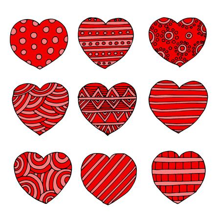 Hand drawn heart shapes, romance love doodle vector signs for holiday decor. Red sketch hearts, illustration of decoration love heartのイラスト素材
