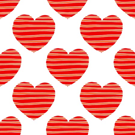 Simple hearts seamless vector pattern. Valentines day background. Flat design endless chaotic texture made of tiny heart silhouettes. Shades of red.のイラスト素材