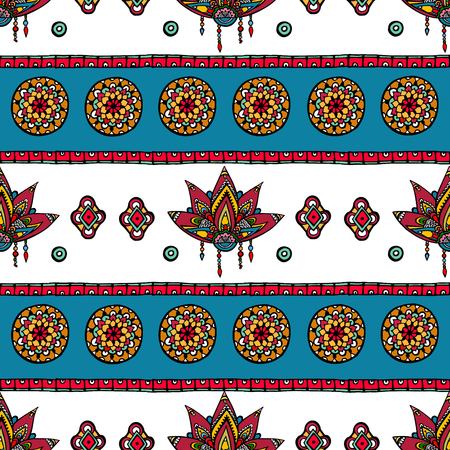 Seamless geometric pattern with stylized lotus and flowers mandalas. Indian, Persian, Moroccan motives.のイラスト素材