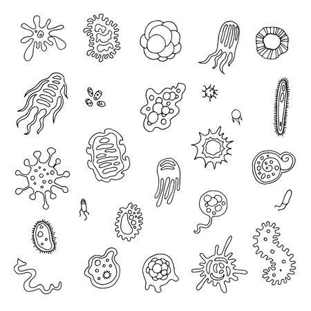 Infection bacteria and pandemic virus vector biology hand draw icons. Illustration of bacteria and microbe organism allergen on white background.のイラスト素材