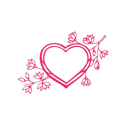 Heart doodle isolated art. Vector illustration for coloring book. Valentine day greeting card. Pink design. Hand draw.のイラスト素材