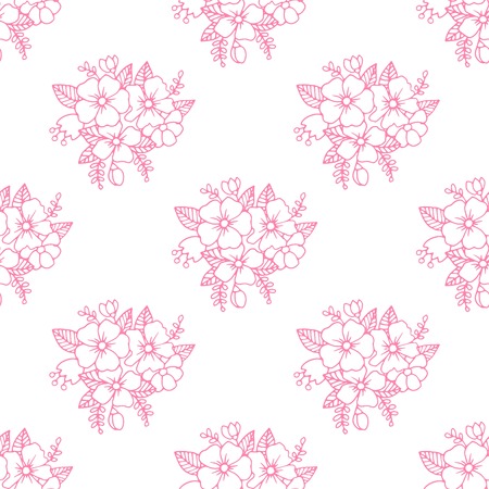 Hand drawn floral wallpaper with set of different flowers. Could be used as seamless wallpaper, textile, wrapping paper or backgroundのイラスト素材