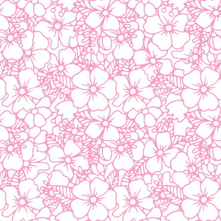 Hand drawn floral wallpaper with set of different flowers. Could be used as seamless wallpaper, textile, wrapping paper or backgroundのイラスト素材