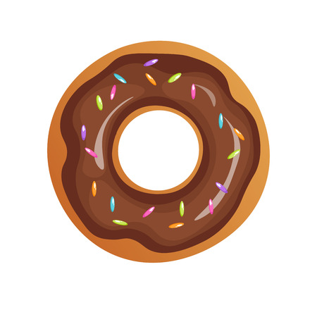 Vector Isolated donut. Modern flat and cartoon geometric donuts on white background. For logo, sticker, label, icon or favicon. Glazed cool donuts with topping. Tasty pink sign for bakery menu.のイラスト素材