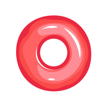 Vector Isolated donut. Modern flat and cartoon geometric donuts on white background. For sticker, label, icon or favicon. Glazed cool donuts with topping. Tasty pink sign for bakery menu.のイラスト素材