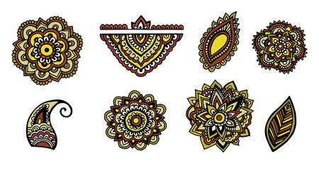 lotus flower and mandala set . Vector. boho style, yoga, india, sketch for tattooのイラスト素材